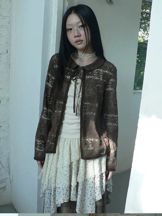 Vintage Crochet Lace Long Sleeve Cardigan Cardigan