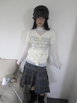 Vintage Ethnic Jacquard Tie Front Knit Top Cardigan