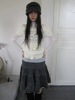 Vintage Ethnic Jacquard Tie Front Knit Top Cardigan
