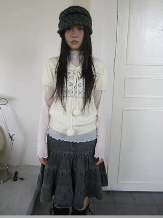Vintage Ethnic Jacquard Tie Front Knit Top Cardigan