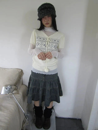Vintage Ethnic Jacquard Tie Front Knit Top Cardigan