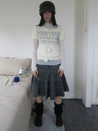 Vintage Ethnic Jacquard Tie Front Knit Top Cardigan