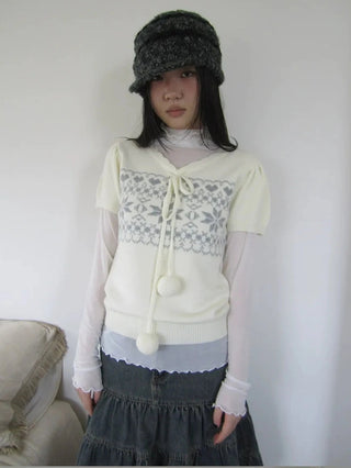 Vintage Ethnic Jacquard Tie Front Knit Top Cardigan