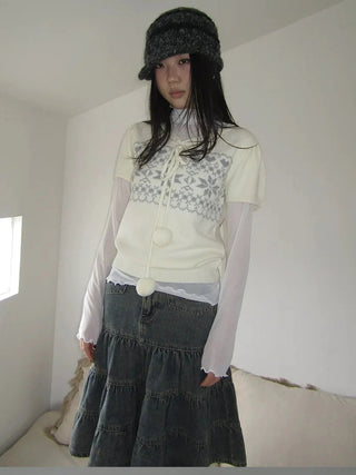 Vintage Ethnic Jacquard Tie Front Knit Top Cardigan