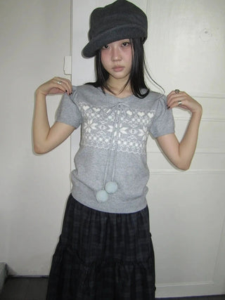 Vintage Ethnic Jacquard Tie Front Knit Top Cardigan