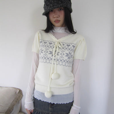 Vintage Ethnic Jacquard Tie Front Knit Top Cardigan