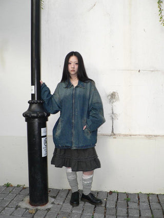 Vintage Faded Distressed Loose Fit Denim Jacket Jacket