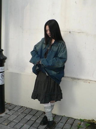 Vintage Faded Distressed Loose Fit Denim Jacket Jacket