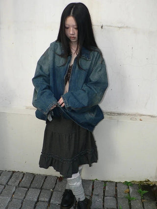 Vintage Faded Distressed Loose Fit Denim Jacket Jacket