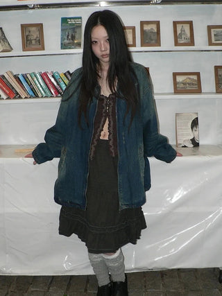 Vintage Faded Distressed Loose Fit Denim Jacket Jacket