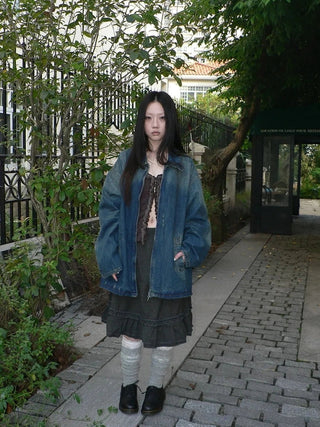 Vintage Faded Distressed Loose Fit Denim Jacket Jacket