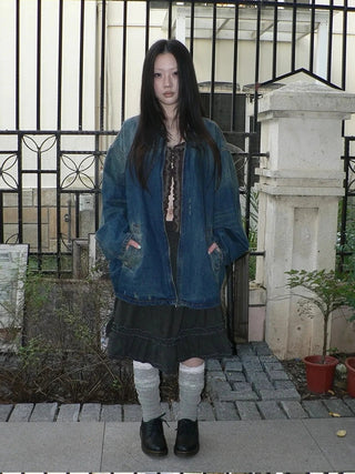 Vintage Faded Distressed Loose Fit Denim Jacket Jacket