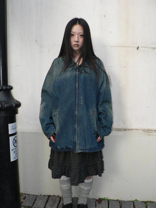 Vintage Faded Distressed Loose Fit Denim Jacket Jacket