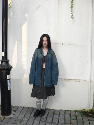 Vintage Faded Distressed Loose Fit Denim Jacket Jacket