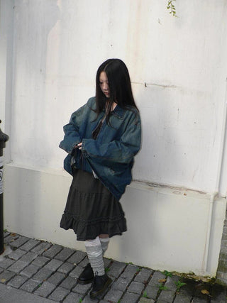 Vintage Faded Distressed Loose Fit Denim Jacket Jacket