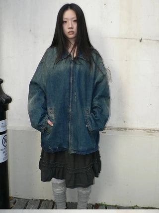 Vintage Faded Distressed Loose Fit Denim Jacket Jacket