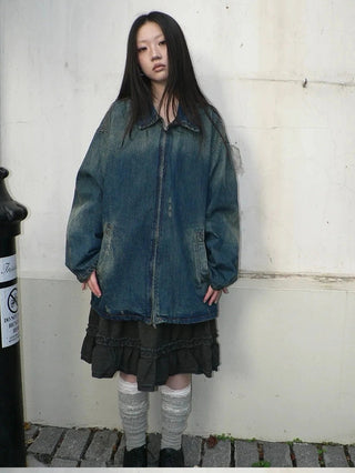 Vintage Faded Distressed Loose Fit Denim Jacket Jacket