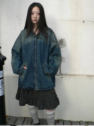 Vintage Faded Distressed Loose Fit Denim Jacket Jacket