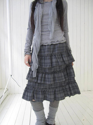 Vintage Gray Layered Gingham Ruffle Hem Skirt Skirt