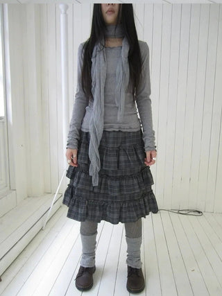 Vintage Gray Layered Gingham Ruffle Hem Skirt Skirt