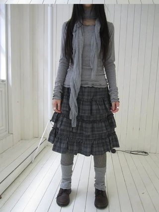 Vintage Gray Layered Gingham Ruffle Hem Skirt Skirt