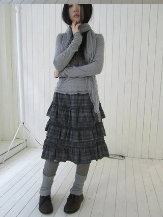 Vintage Gray Layered Gingham Ruffle Hem Skirt Skirt