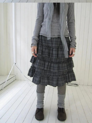 Vintage Gray Layered Gingham Ruffle Hem Skirt Skirt