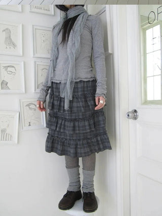 Vintage Gray Layered Gingham Ruffle Hem Skirt Skirt