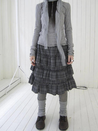Vintage Gray Layered Gingham Ruffle Hem Skirt Skirt