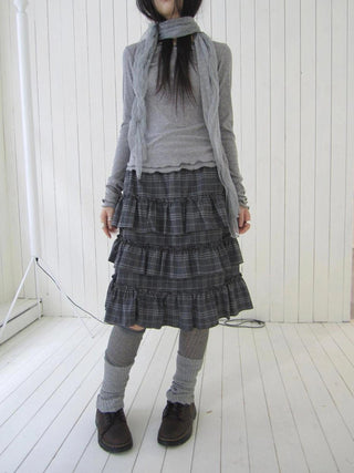 Vintage Gray Layered Gingham Ruffle Hem Skirt Skirt