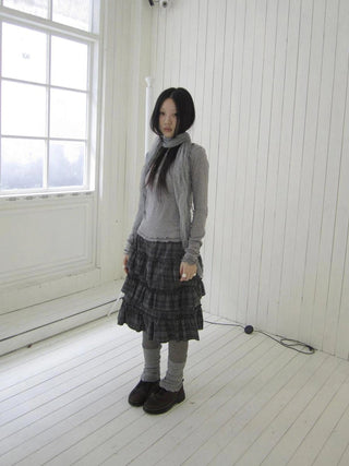 Vintage Gray Layered Gingham Ruffle Hem Skirt Skirt