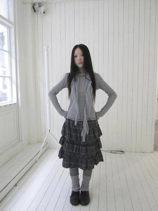 Vintage Gray Layered Gingham Ruffle Hem Skirt Skirt