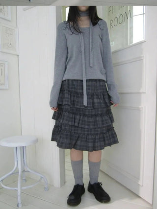 Vintage Gray Layered Gingham Ruffle Hem Skirt Skirt