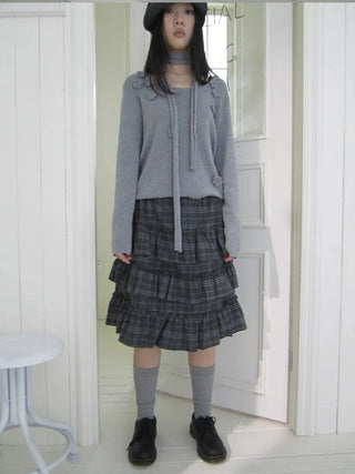 Vintage Gray Layered Gingham Ruffle Hem Skirt Skirt