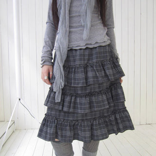 Vintage Gray Layered Gingham Ruffle Hem Skirt Skirt
