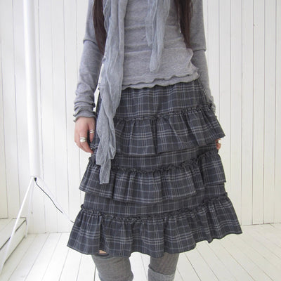 Vintage Gray Layered Gingham Ruffle Hem Skirt Skirt