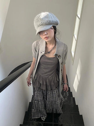 Vintage Gray Mid Length Half Zip Knit Sweater Short Sleeve