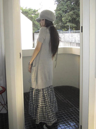 Vintage Gray Mid Length Half Zip Knit Sweater Short Sleeve