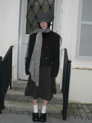 Vintage Grey White Striped Fringe Scarf Scarf