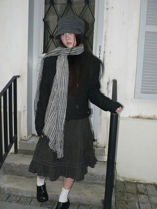 Vintage Grey White Striped Fringe Scarf Scarf