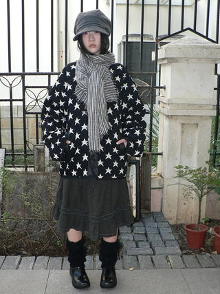Vintage Grey White Striped Fringe Scarf Scarf