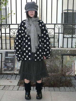 Vintage Grey White Striped Fringe Scarf Scarf