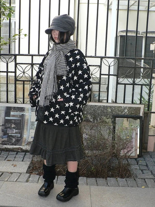 Vintage Grey White Striped Fringe Scarf Scarf