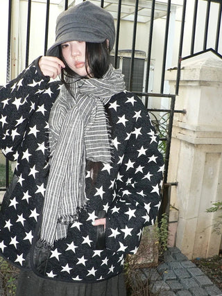 Vintage Grey White Striped Fringe Scarf Scarf