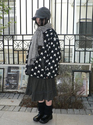 Vintage Grey White Striped Fringe Scarf Scarf