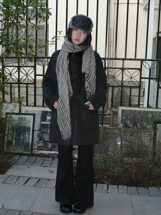 Vintage Grey White Striped Fringe Scarf Scarf