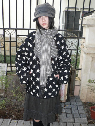 Vintage Grey White Striped Fringe Scarf Scarf