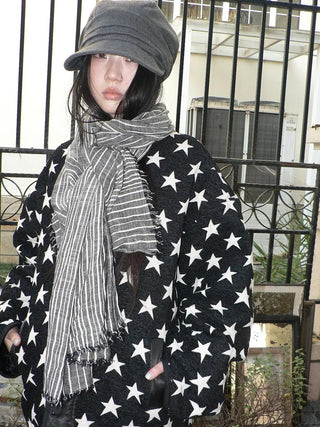 Vintage Grey White Striped Fringe Scarf Scarf