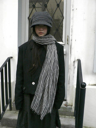 Vintage Grey White Striped Fringe Scarf Scarf