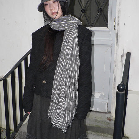 Vintage Grey White Striped Fringe Scarf Scarf